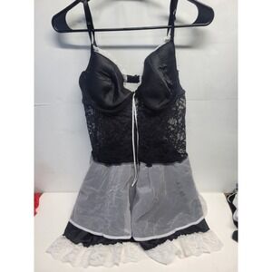 Never Naked Black Lace Mesh Corset Babydoll Lingerie Top 2X